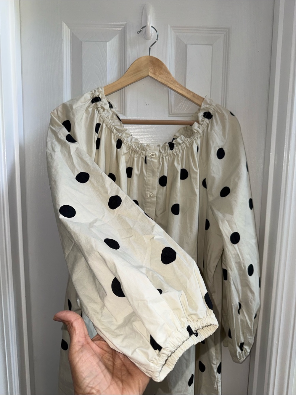 Who What Wear Ballon Sleeve Cotton Midi Dress XL Cream Blk Poka Dots Chic Grunge - Picture 6 of 10